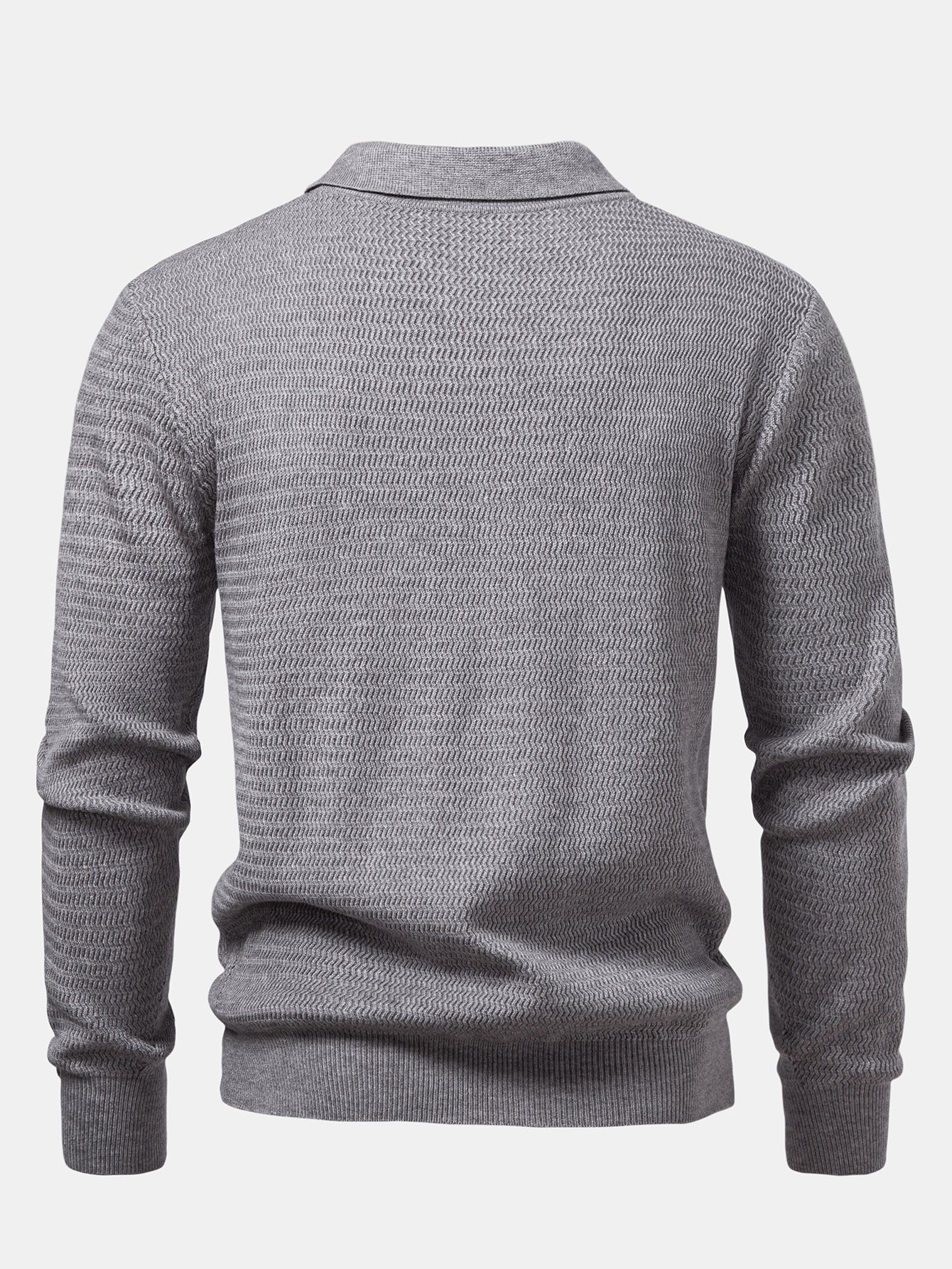 Long Sleeve Wave Jacquard V Neck Knit Polo Shirt