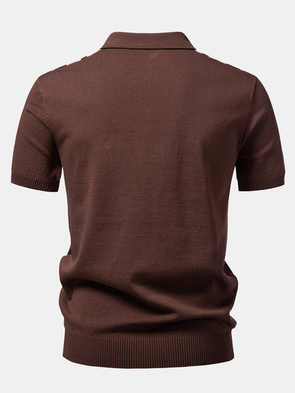 Contrast Striped Geometric zipper Knit Polo