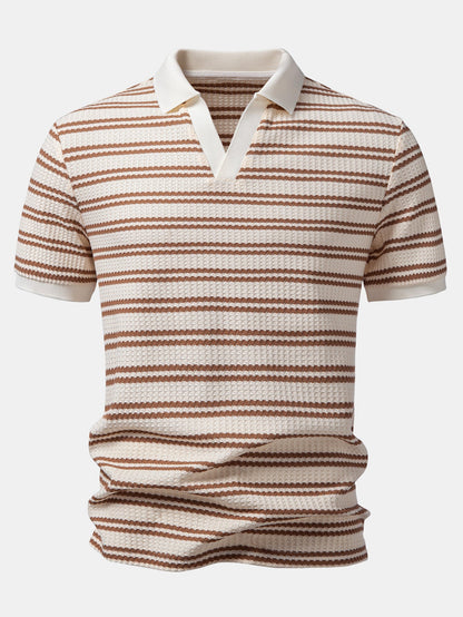 Stripe Waffle Johnny Collar Polo