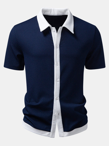 Contrast Ribbed Button Up Shirt