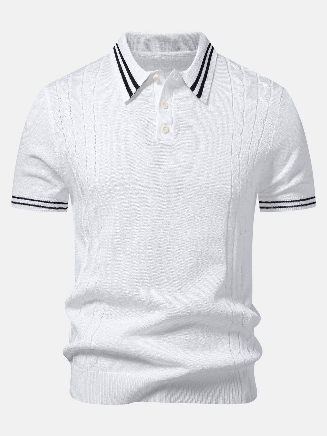 Contrast Trim Twisted Jacquard Knit Polo