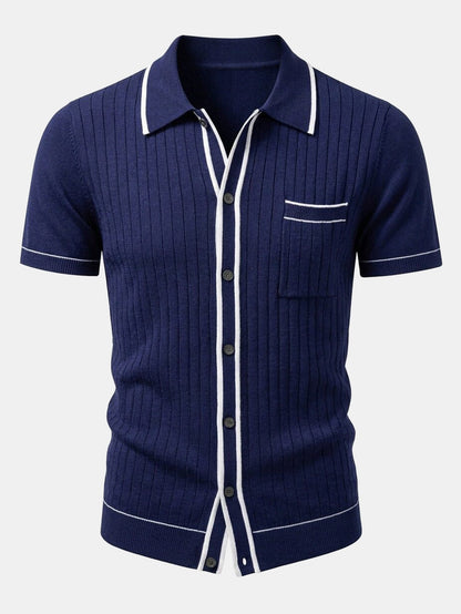 Contrast Trim Ribbed Knit Shirt
