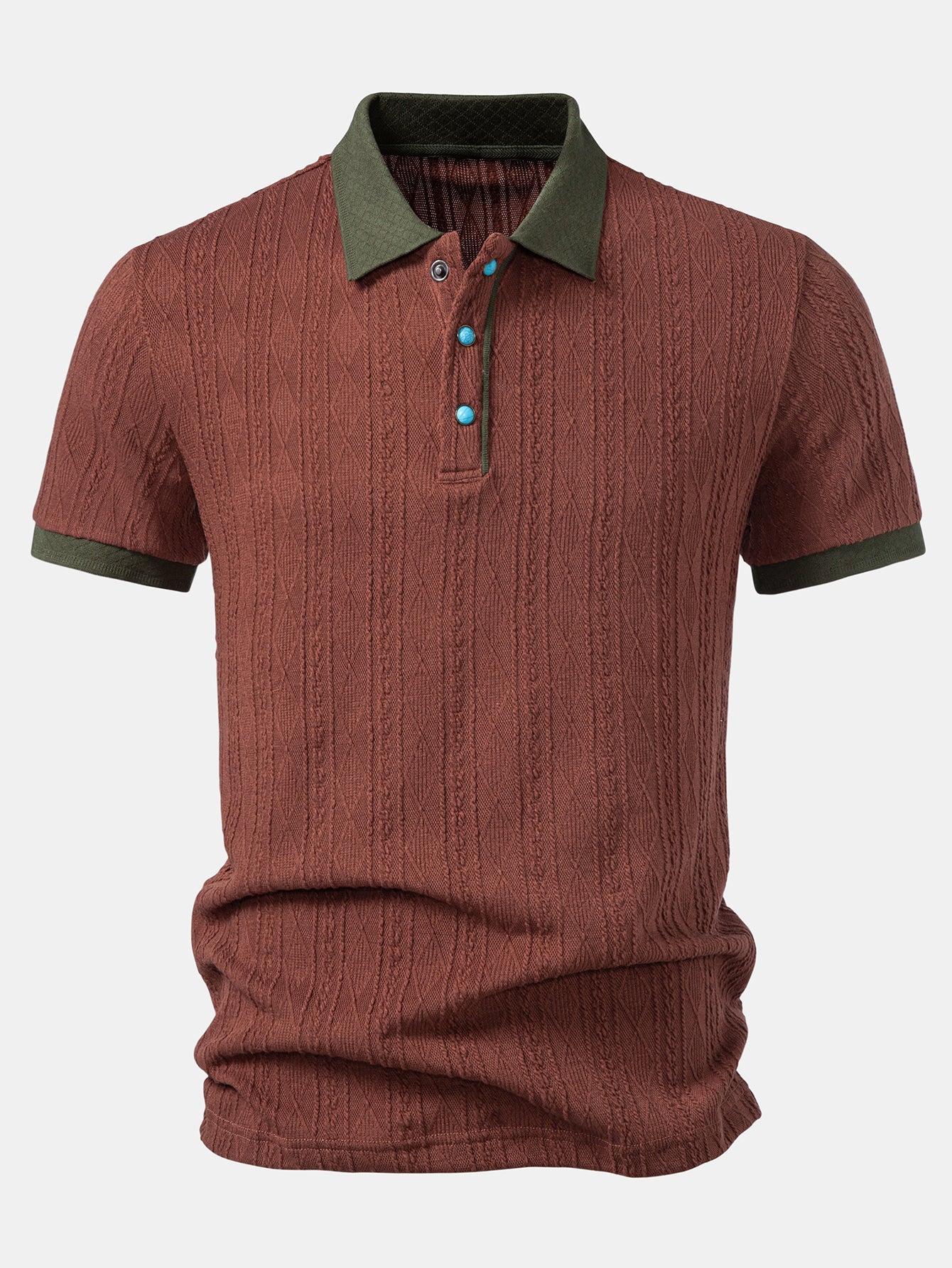 Contrast Collar Geometric Jacquard Knit Polo