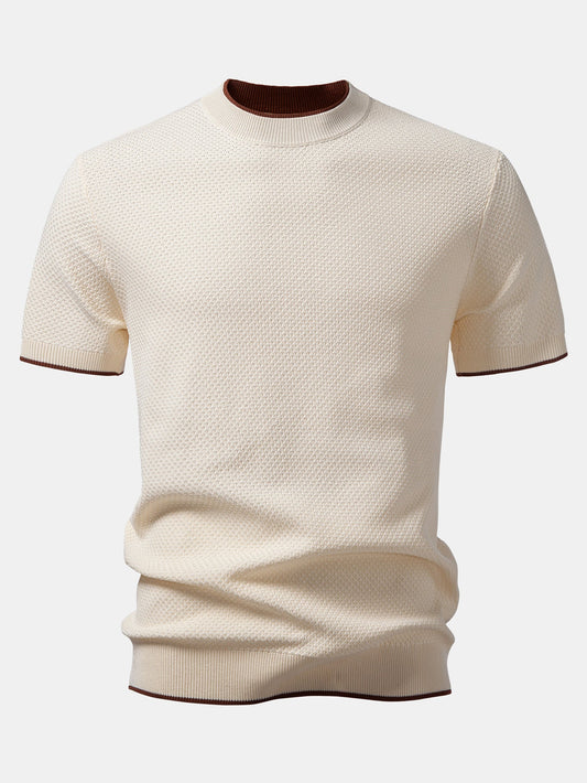 Contrast Trim Textured Knit T-Shirt