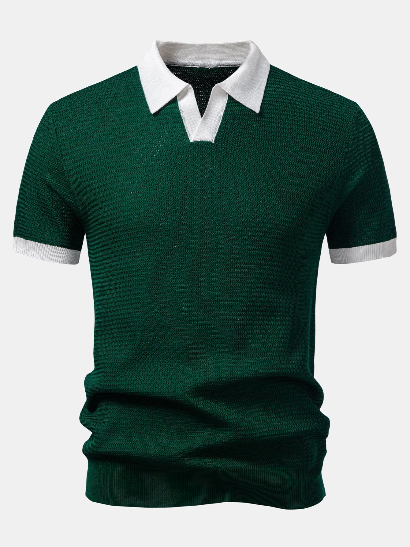 Textured Contrast Johnny Collar Knit Polo