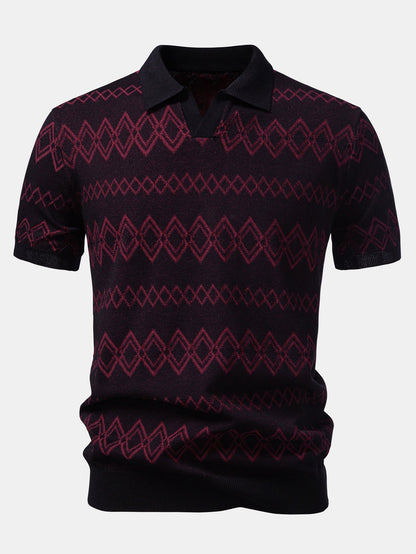 Geometric Jacquard Johnny Collar Polo