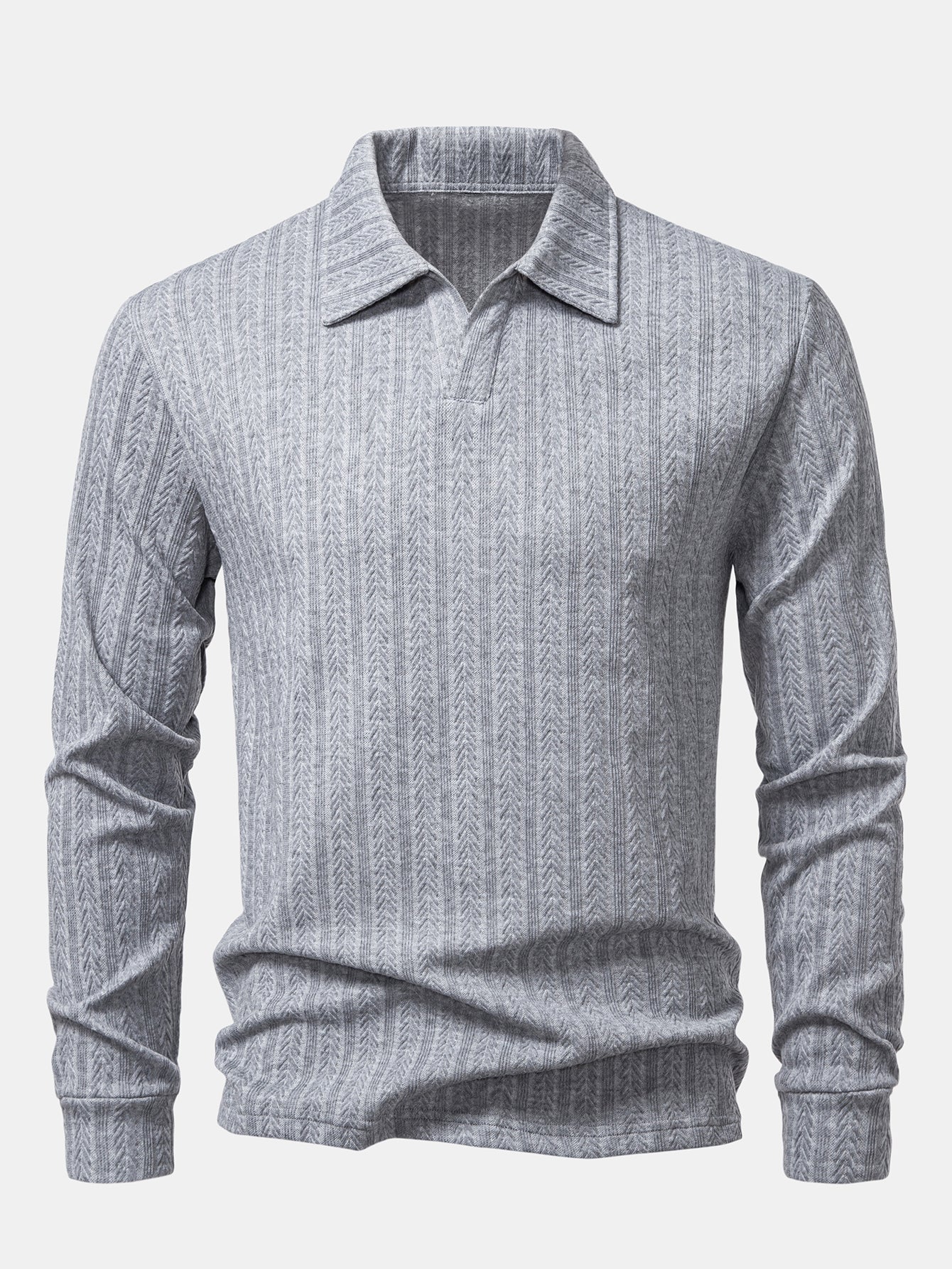Long Sleeve Wheat Ear Jacquard Polo Shirt