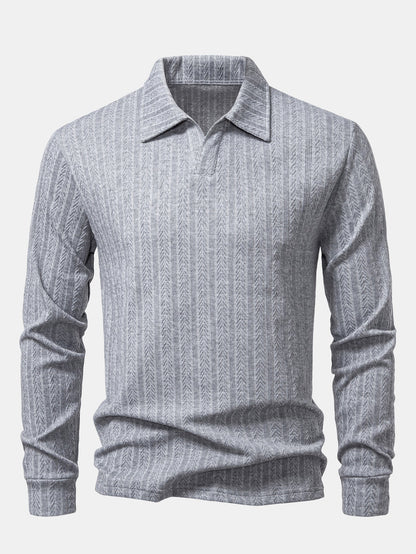 Long Sleeve Wheat Ear Jacquard Polo Shirt