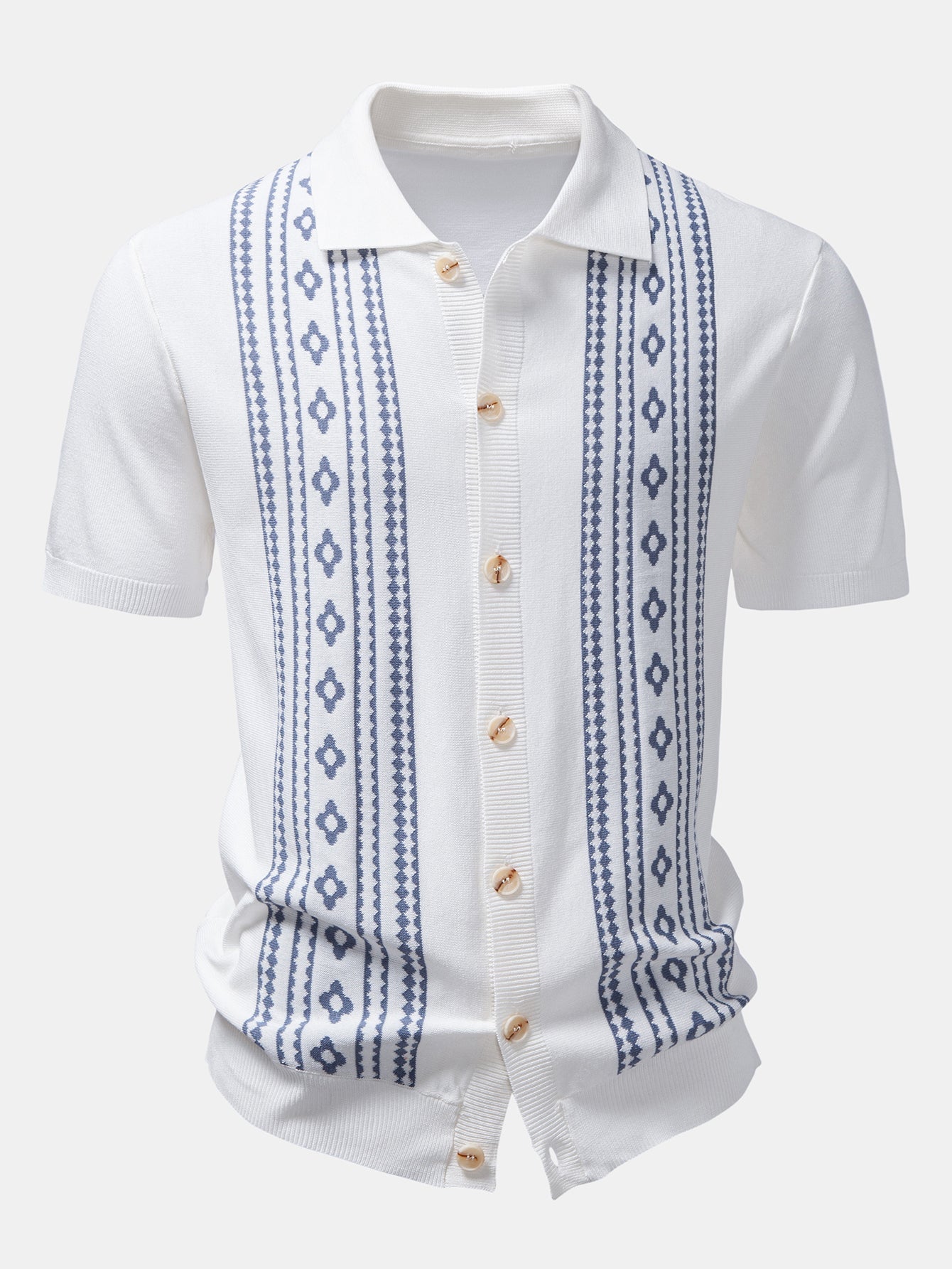 Geometric Floral Jacquard Button Up Knit Shirt