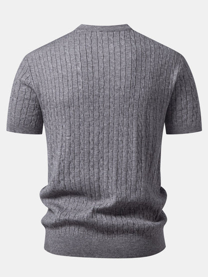 Twisted Jacquard Crew Collar Knit T-Shirt