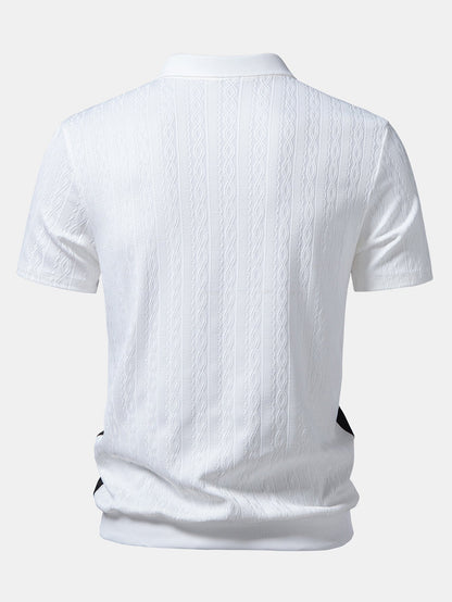 Two Tone Twisted Jacquard Zipper Knit Polo