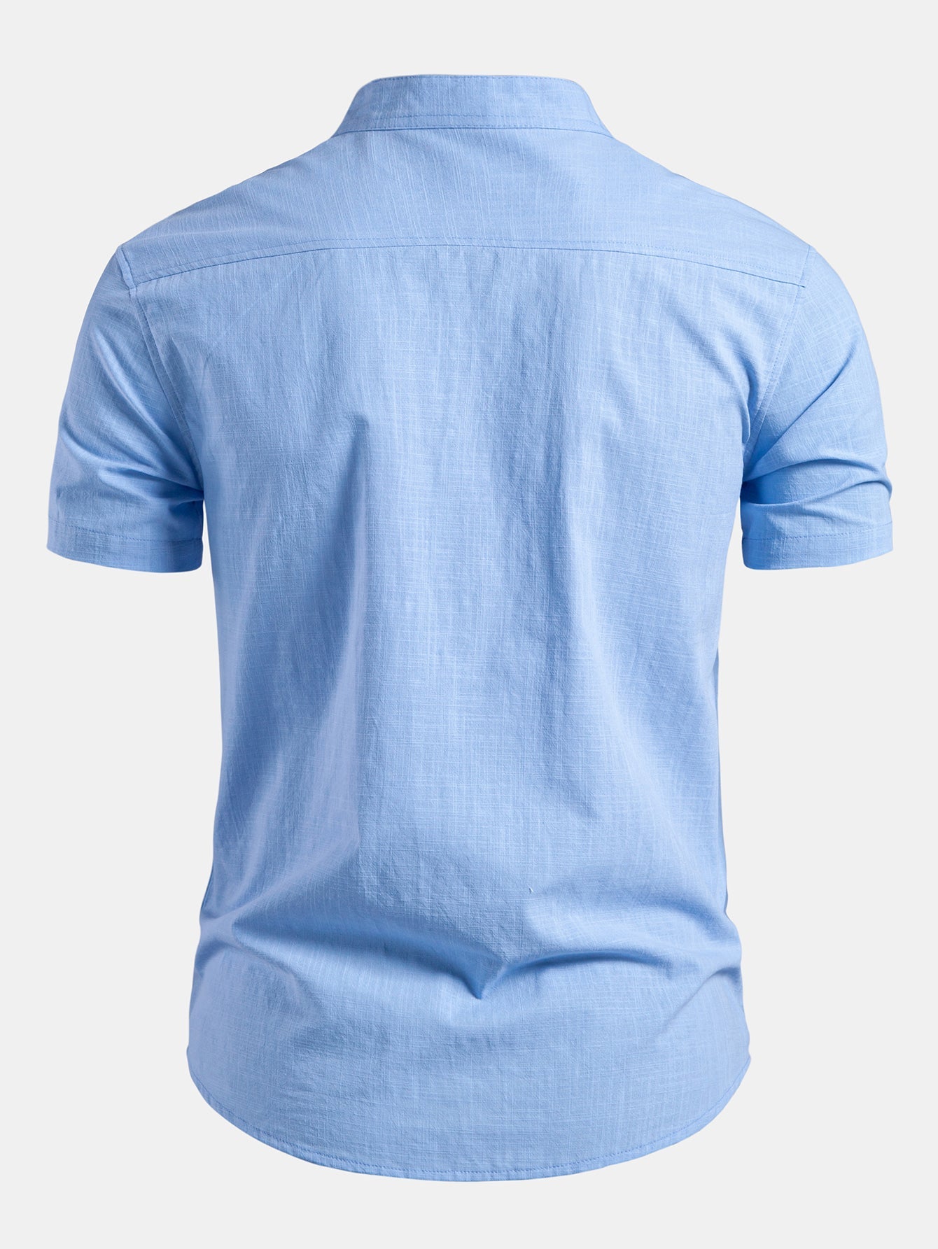 Short Sleeve Linen Look Stand Collar Shirt