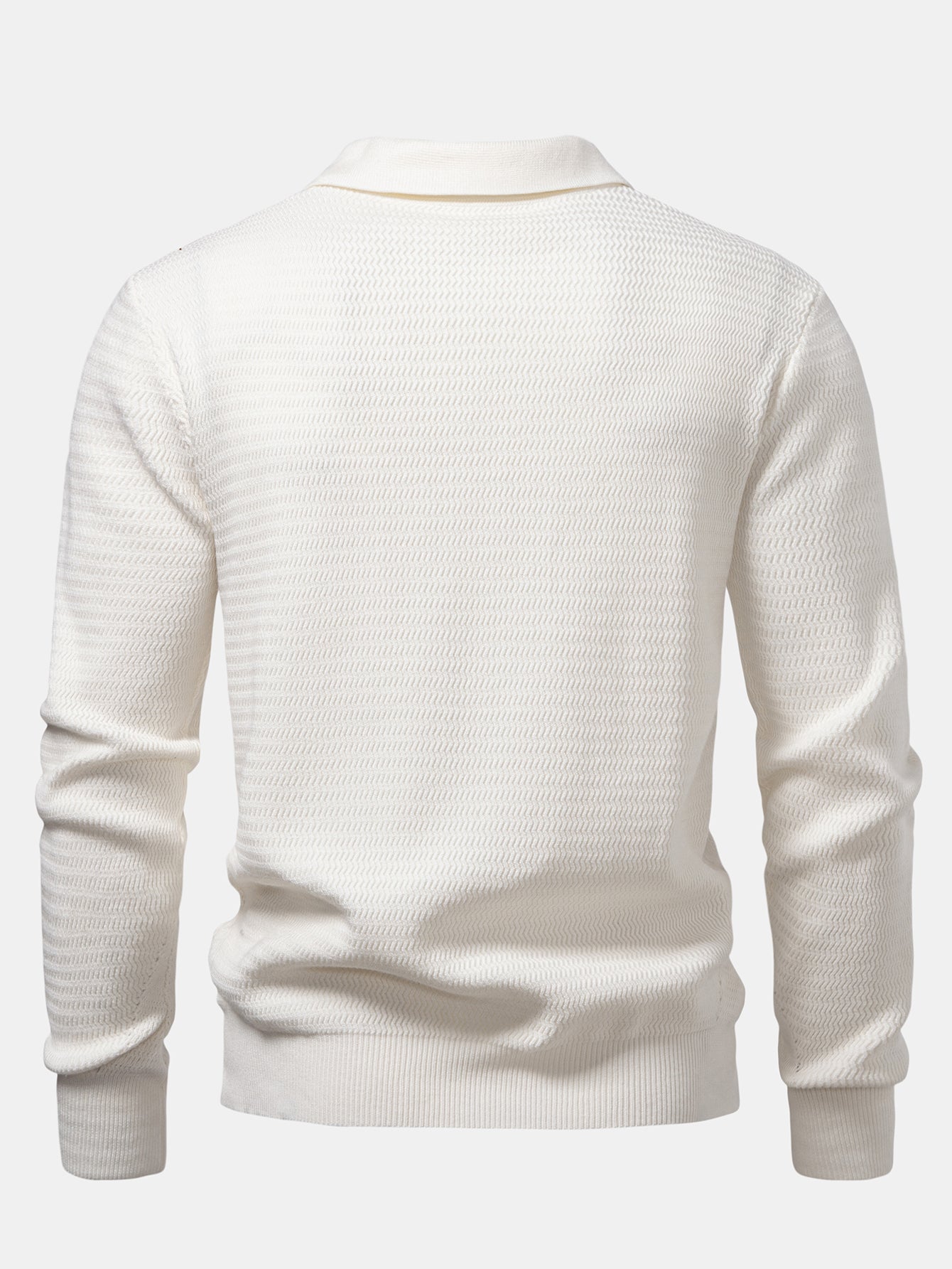 Long Sleeve Wave Jacquard V Neck Knit Polo Shirt