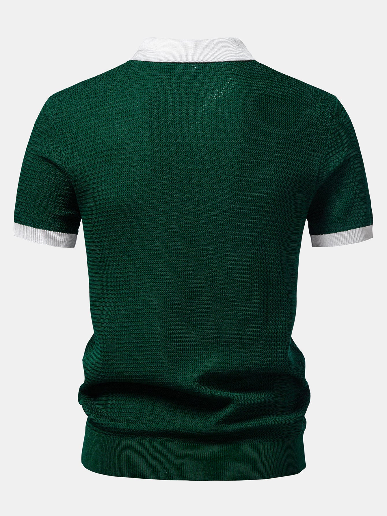 Textured Contrast Johnny Collar Knit Polo
