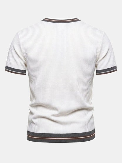Textured Contrast Crew Neck Knit T-Shirt