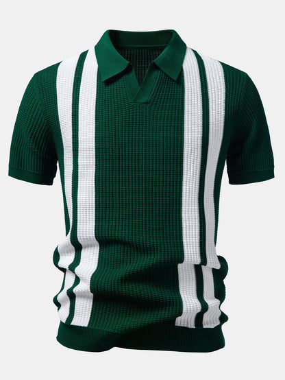 Stripe Johnny Collar Knit Polo
