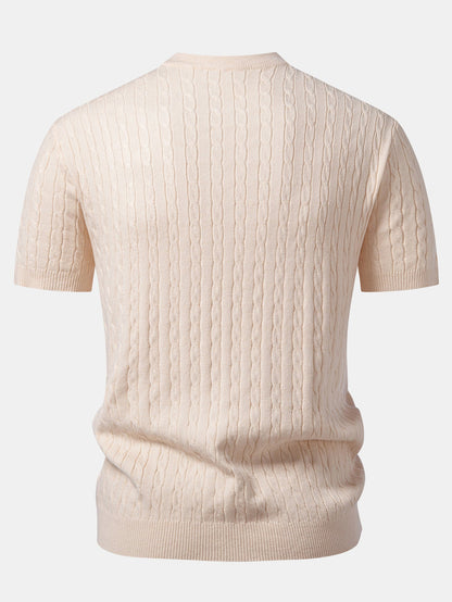 Twisted Jacquard Crew Collar Knit T-Shirt