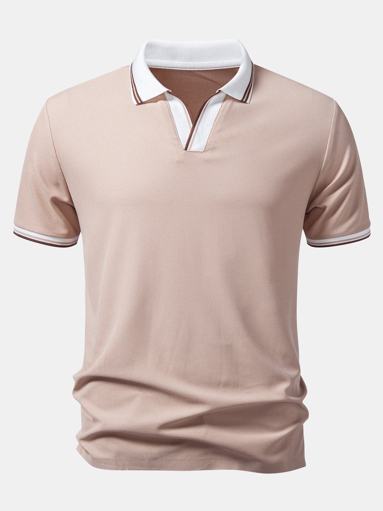 Contrast Trim Waffle Johnny Collar Polo