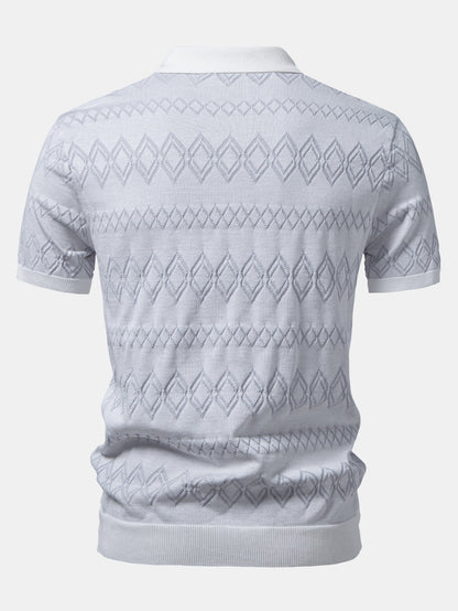 Geometric Jacquard Johnny Collar Polo