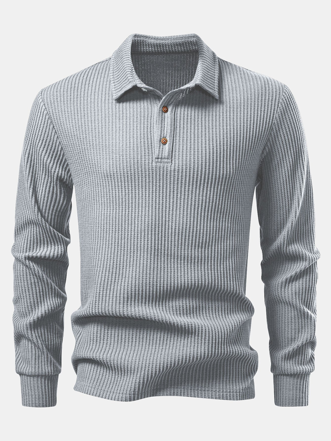 Long Sleeved Knitted Waffle Polo Shirt