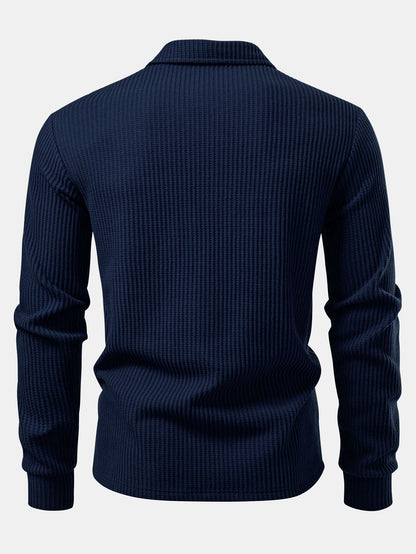 Long Sleeved Knitted Waffle Polo Shirt