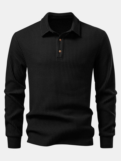Long Sleeved Knitted Waffle Polo Shirt