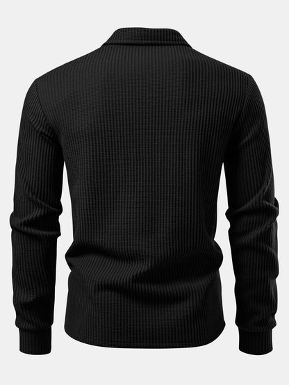 Long Sleeved Knitted Waffle Polo Shirt