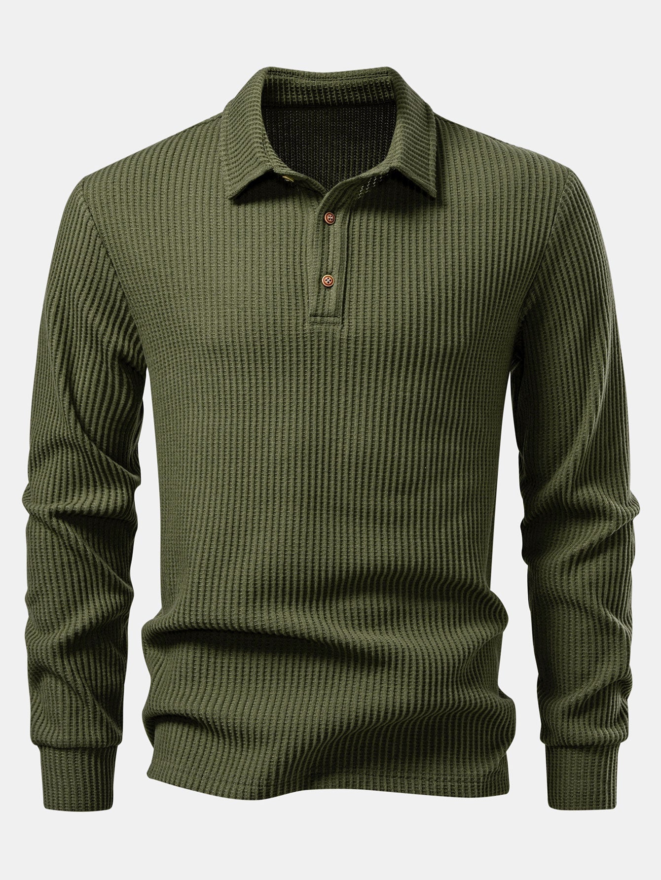 Long Sleeved Knitted Waffle Polo Shirt