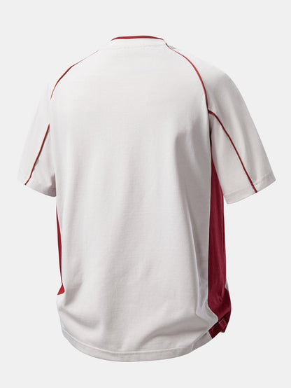 Vintage Car Print Contrast Piping V-Neck Raglan Sleeve T-Shirt