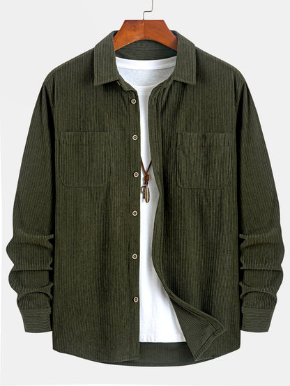 Long Sleeve Corduroy Pocket Button Up Shirt