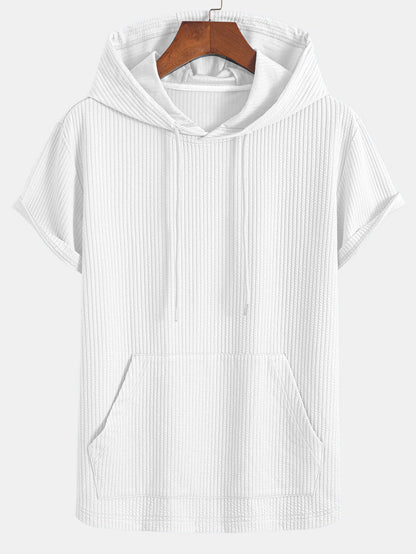 Kangaroo Pocket Ribbed Hooded T-Shirt