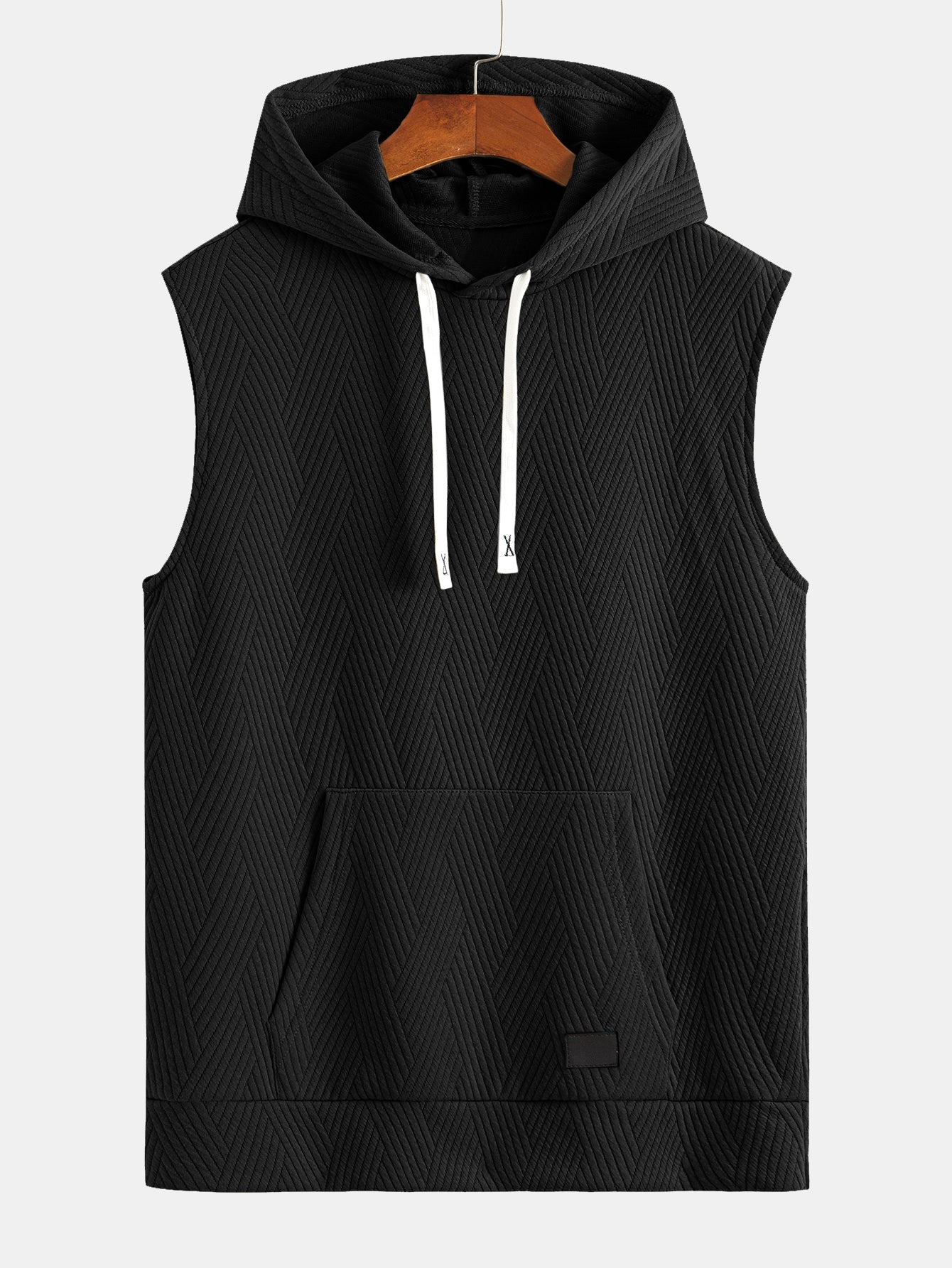 Striped Jacquard Sleeveless Hooded T-Shirt