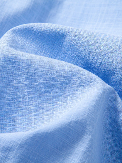 Short Sleeve Linen Look Stand Collar Shirt