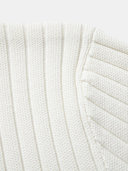 Ribbed Crew Neck Knit T-Shirt