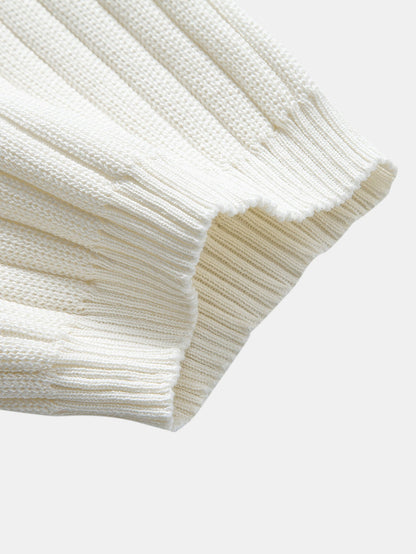 Ribbed Crew Neck Knit T-Shirt