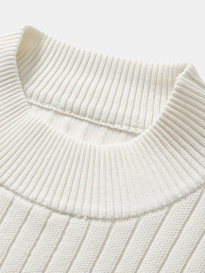 Ribbed Mock Neck Knit T-Shirt