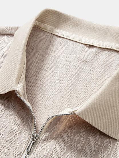 Two Tone Twisted Jacquard Zipper Knit Polo