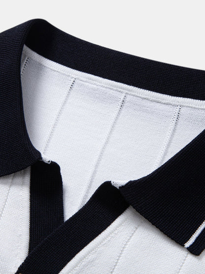 Contrast Trim Ribbed Johnny Collar Knit Polo
