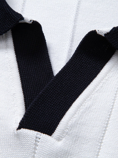 Contrast Trim Ribbed Johnny Collar Knit Polo