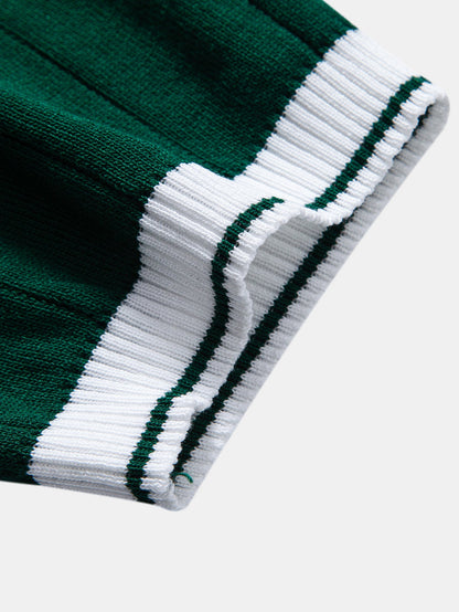 Contrast Trim Ribbed Johnny Collar Knit Polo