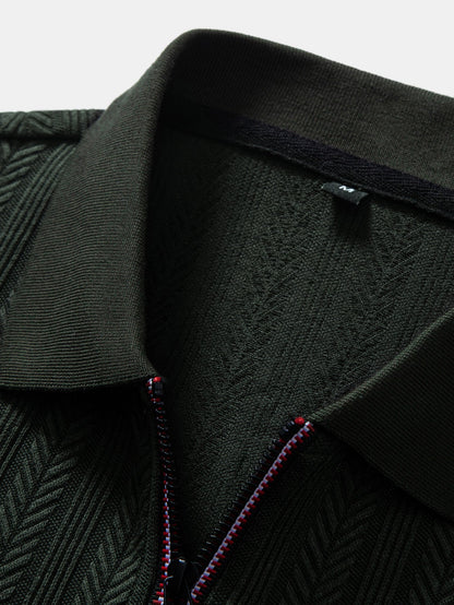 Textured Zipper Polo