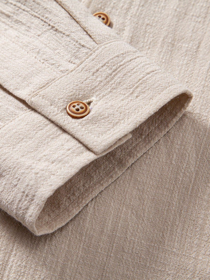 Linen Look Textured Hooded Shirt