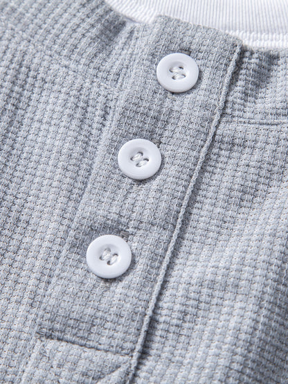 2 In 1 Henley Collar Waffle T-Shirt