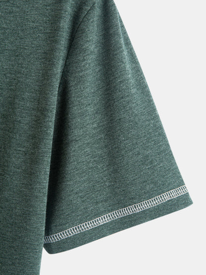 2-in-1 Notched Collar Contrast Stitching T-Shirt
