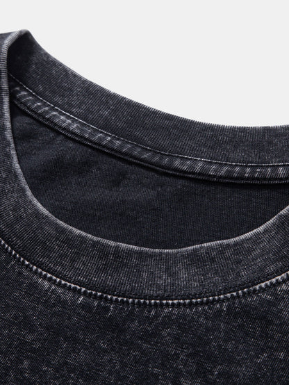 Basic Washed Distressed Drop Shoulder Oversize T-Shirt