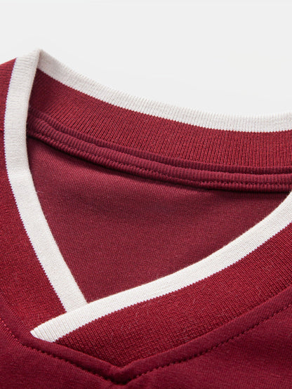 Contrast Piping V-Neck Raglan Sleeve T-Shirt