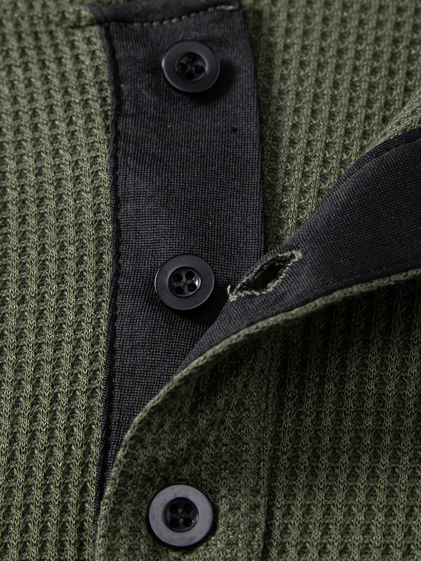 Long Sleeve Arc Hem Waffle Henley Shirt