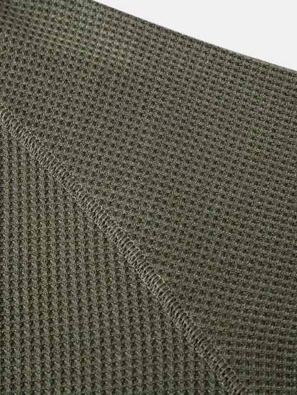 Long Sleeve Arc Hem Waffle Henley Shirt