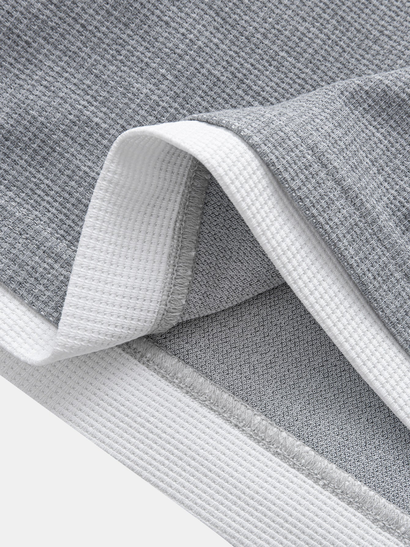 Contrast Button-Placket Waffle Hooded T-Shirt