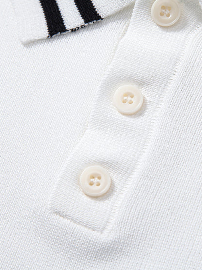 Contrast Trim Twisted Jacquard Knit Polo